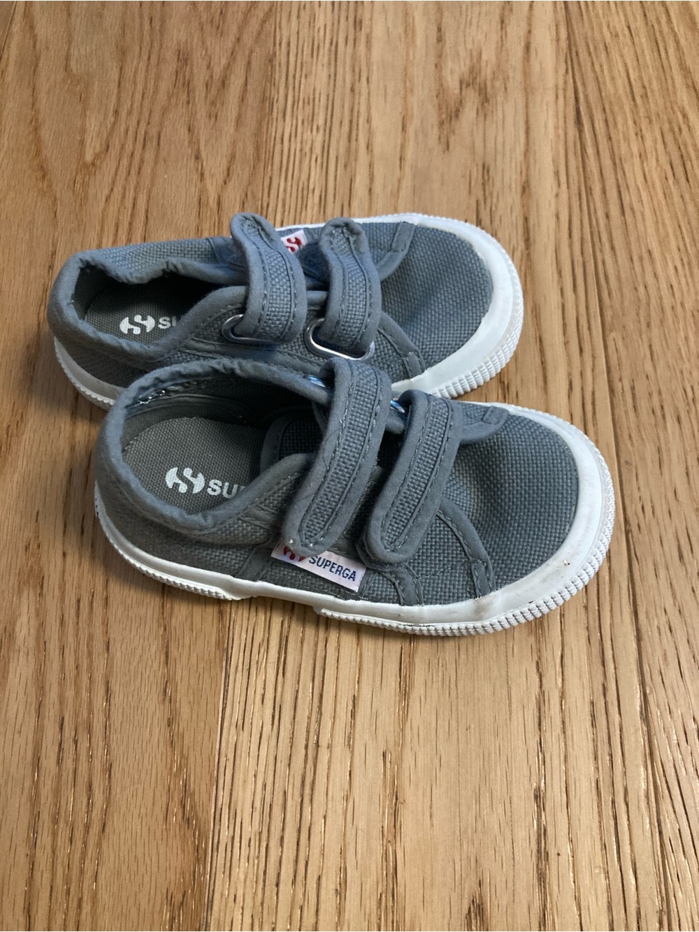 Superga Kids Grey Canvas Velcro Casual Sneakers